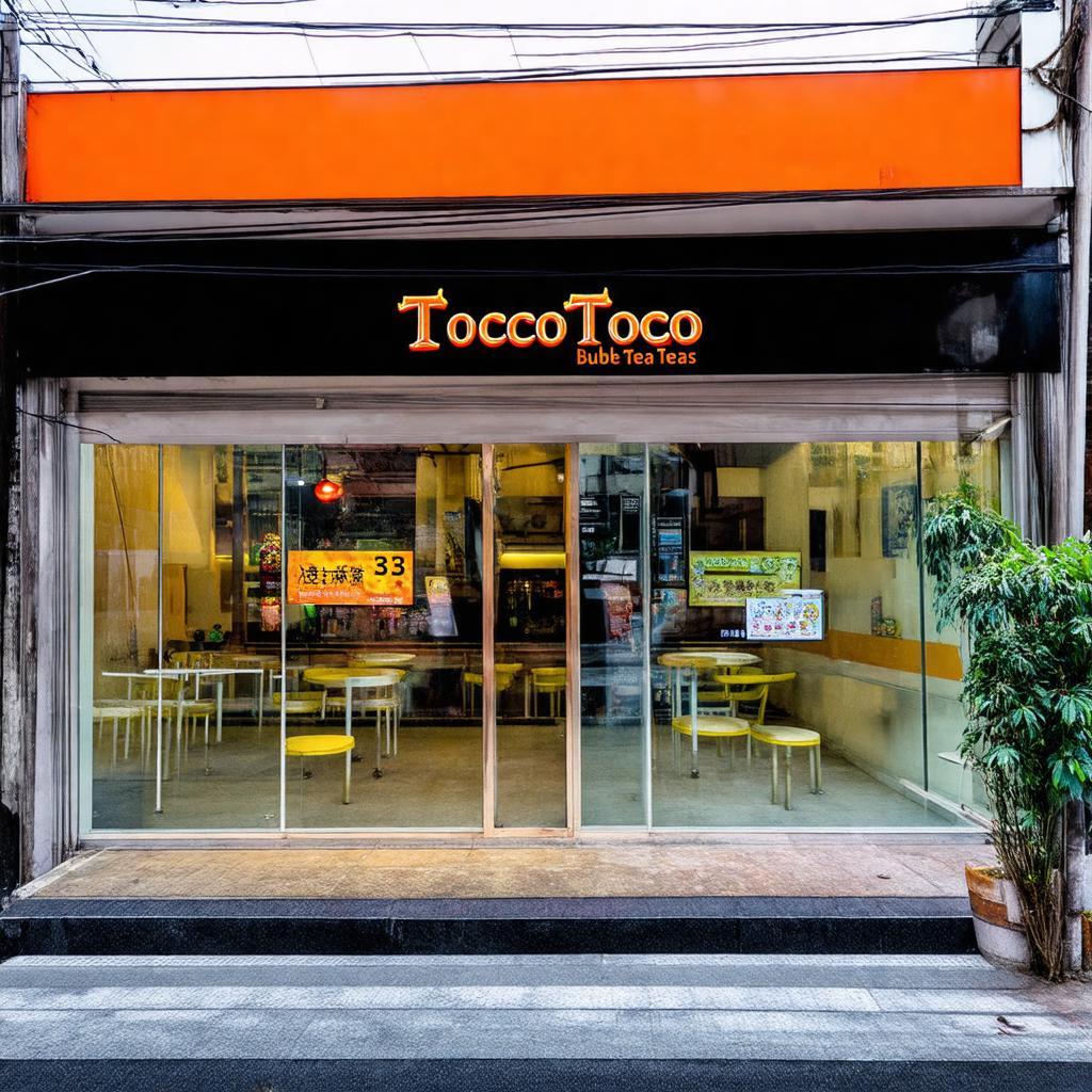 Mặt tiền và không gian bên trong của Trà sữa TocoToco tại 83 Nguyễn Thái Học, Quận 1 TP.HCM